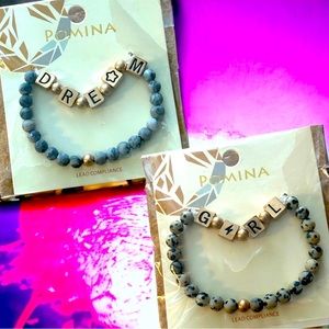 2 NATURAL STONE BRACELETS W/BLOCK LETTERS,NWT! BLOCKS SPELL- DREAM & GIRL